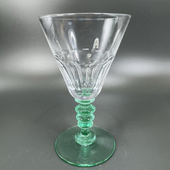 Seneca Theodule Clear Top Green Uranium Stem Optic Cut Top Goblet Cup Single VTG - Picture 6 of 14